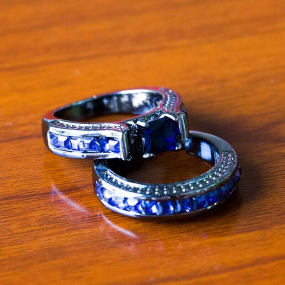 2pec/set Blue Sapphire Ring New - Picture 2 of 4
